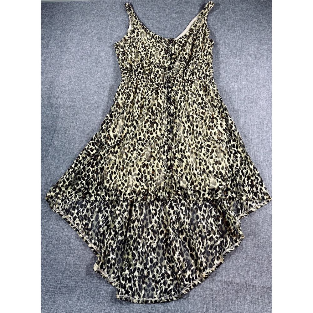 HeartSOUL MIDI Dress Leopard Print High-Low Lace Mesh Button Front Brown Women M